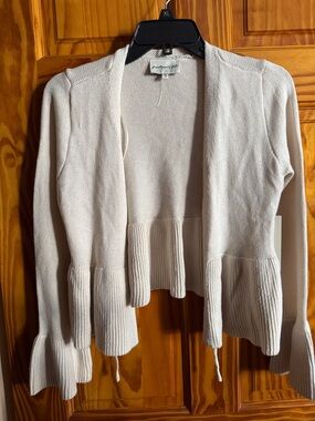 Anthropologie Open-Front Ivory Ruffle-Hem Cardigan